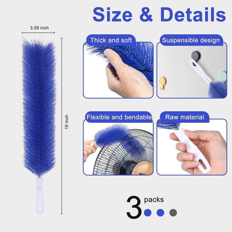 3 Pcs Fan Cleaning Brush Bendable Cobweb Duster - Microfiber