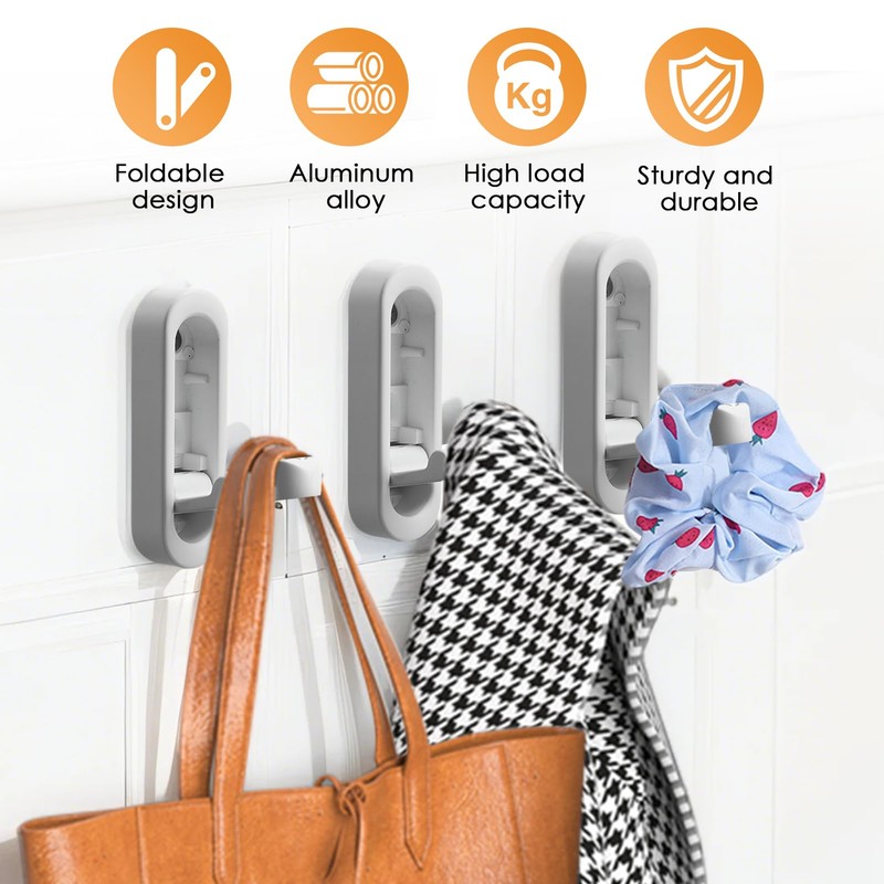 teasteam Foldable Wall Hooks 4Pcs Folding Coat Hook for Hanging