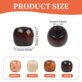 Pack of 300 Wooden Beads, Painted Wood Beads with Large Hole, Natural Beads Wood for Threading, 4 Styles Wooden Balls with Large Hole, Pattern Wooden Beads Natural for DIY Bracelet, Necklace,