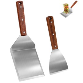 Kureny Grill Spatula Set Made of Stainless Steel, Grill Spatula Set with Wooden Handle, Creative Grill Turner, Unique Grill Tools, Plancha Spatula, Teppanyaki Accessories