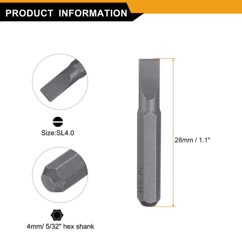 HARFINGTON 5pcs SL4.0 Slotted Screwdriver Bit 5/32" Hex Shank 28mm