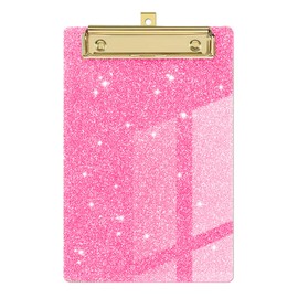 Plastic Acrylic Glitter Clipboard, Stardard Letter A6 Size Clipboards Cute Confetti Clip Board for Classroom, Teacher, Women with Gold Clip, for Office, School (Pink, A6/6‘’x4'')