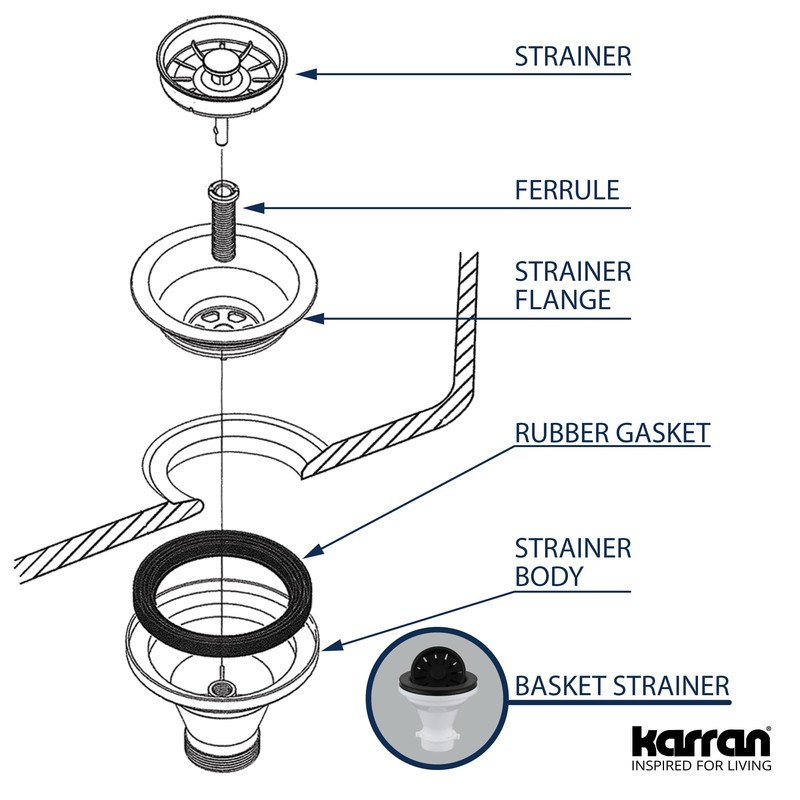 Karran QBSCN 3-1/2 in. Kitchen Sink Basket Strainer in Concrete