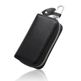 KNUTE Smartkey06 Men's Smart Key Case, 5 Row Key Case, Smooth Leather, Zipper, Smart Key, Key Cover, Large Capacity, Includes Carabiner, Adult, Stylish, Black