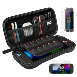 Switch 2 Storage Case, Carrying Case, Storage Bag, Nylon Material, Soft Lining, Dustproof, Shockproof, For Going Out/Travel, Convenient to Carry, Includes Protective Cover, 2 Pieces of Glass Film