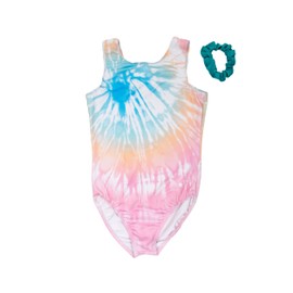 Destira Sugar Rush Gymnastic Leotard for Girls, Pastel Tie-Dye Super Soft Leo, Matching Scrunchie Included, Sugar Rush, Child Small (6x)