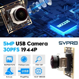 Svpro 5MP 30FPS Auto Focus USB Camera Module, Wide Angle Fisheye 138 Degree, IMX335 Sensor, Low Light Security Webcam for Computer Machine Vision, UVC Plug & Play for Windows, MacOS, Linux, Android
