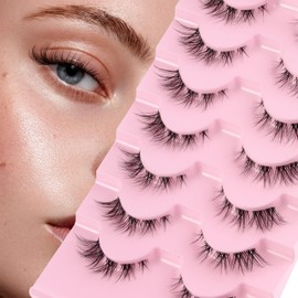 Parriparri Eyelashes, Clear Band, Natural Cat Eye Lashes, 7 Pairs, Wispy Cluster Lashes, Artificial Eyelash Extensions, DIY False Eyelashes, Cat Eyes, Fake Eyelashes, Natural Look