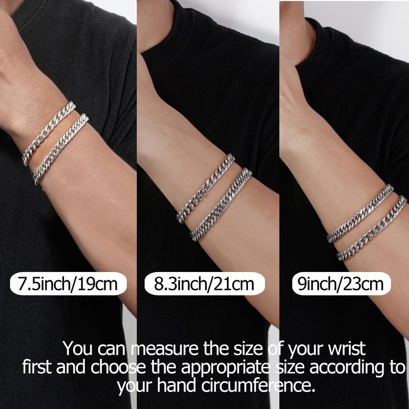 GUJOXILA 6pcs Black Bracelet for Men Cuban Chain Mens Bracelets