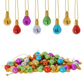 100pcs Mini Christmas Bulb Balls Ornaments Colorful Plastic Light Bulb Miniature Beads with Hanging Rope Christmas Tree Pendant Ornaments Holiday Party Decoration