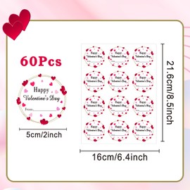 Jxuane Heart Stickers, 60 PCS Happy Valentine's Day Stickers, Heart Name Gift Tags Stickers to from Stickers, 2 Inch Valentine Gift Tag Stickers