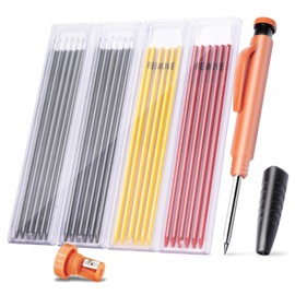 BillyBath Deep Hole Marker Pencil Set with 25 Leads + Sharpener + Writing Handle - Robust Carpenter's Pencil Thick Drill Hole Marker Mechanical Pencil Craftsman Wood Metal Concrete Construction Site