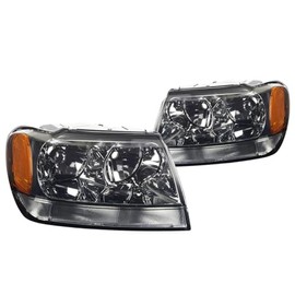 PM PERFORMOTOR Smoked Housing amber Corner Pair of Headlights Replacement Compatible with 99-04 Jeep Grand Cherokee, PMHL-JGCH-9904-OH-SA