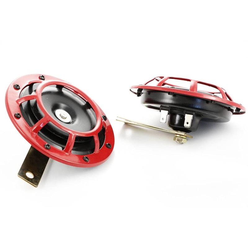 2 x 12V RED HORNS ELECTROMAGNETIC KLAXONS WITH BRACKETS /NO
