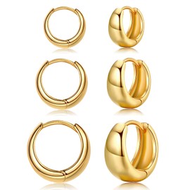 EPIRORA Silver Hoop Earrings for Women, 3 Pairs Gold Chunky Thick Hoop Earrings, Sterling Silver Huggie Cartilage Hoop Earrings Jewelry Gifts for Girls Men, 8/10/12mm