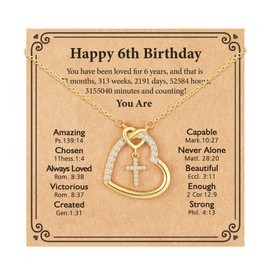 ESPVO 6 Year Old Girl Birthday Gift Happy 6th Six Yr Cross Heart Necklace Jewelry Presents Stuff Decorations for Girls