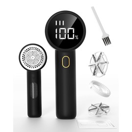 Fabric Shaver, Lint Remover Rechargeable, Electric Portable Sweater Defuzzer with 3 Speeds, 6 Leaf Blades, Digital LED Display to Remove Pilling for Clothes, Furniture, Sweater, Couch, Blanket