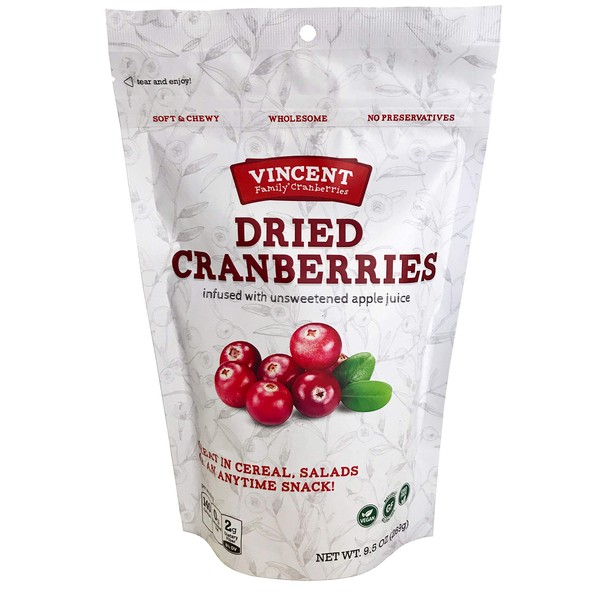 Vincent Family Dried Cranberries Infused With Unsweetened Apple Juice, 9.5 Oz