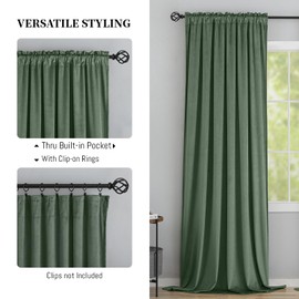Yakamok Nursery Sunlight Velvet Curtains - Elegant Interior Decoration Large Window Blackout Velvet Drapes for Living Room, 52 x 90 Inches Long, Sage Green, 2 Panels Rod Pocket