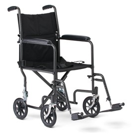 Medline Durable Folding Steel Transport Wheelchair with Swing-Away Footrests, 19-Inch Seat Width, Black Frame, Black Upholstery