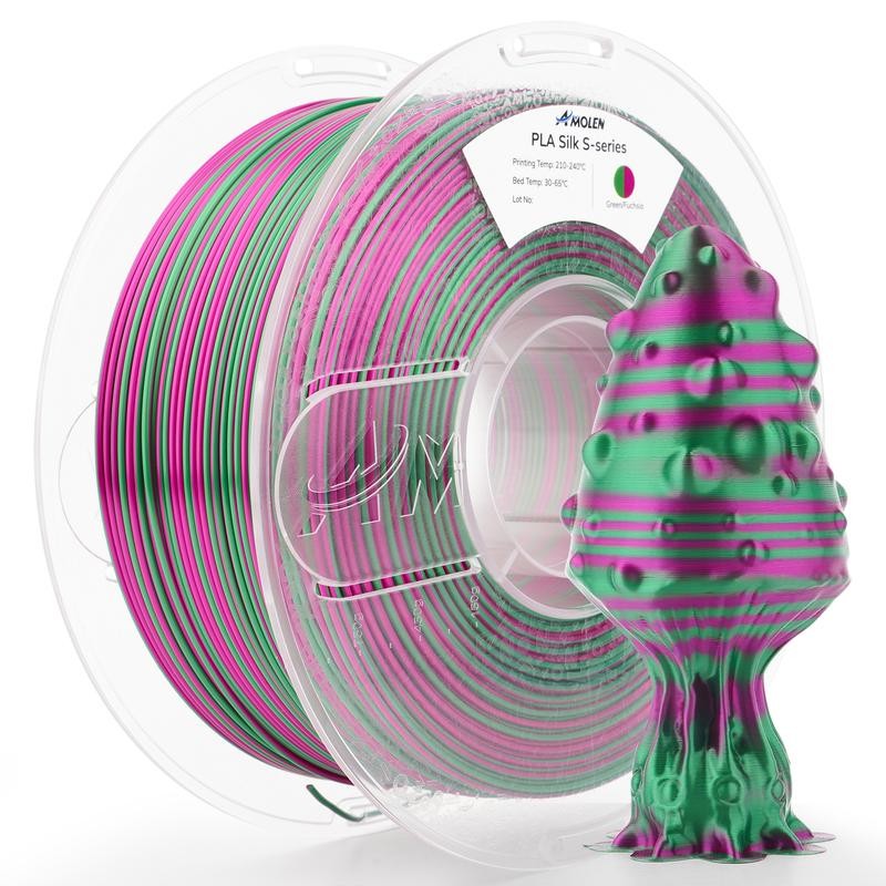 Silk S-Series PLA 3D Printer Filament, Shiny Multicolor Rainbow PLA