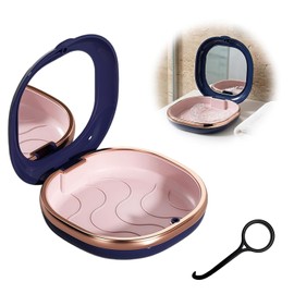 Portátil Estuche para Retenedores con Espejo,para Viajes,Hogar(azul) | Caja para Alineadores Dentales, Estuche para Retenedores, ABS y Silicona yportátil(Con uno Extractor de aparatos dentales)