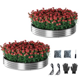 Galvanized Metal Planter Round Raised Garden Bed Kit for Gardening Outdoor，3x3x1ft 2 Planter Grow Garden Box Raised Flower Bed，Round Galvanized Planter Outdoor Large Metal Fire Pit Ring Metal