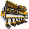 Power tool storage racks with charging stations, wall mounted drill