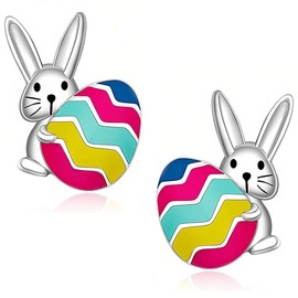 KUMSODE Rabbit Earrings, Silver 925 Stud Earrings for Women, Created Jewellery, Cute Earrings for Girls, Birthday Gifts