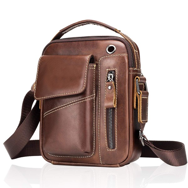 MANNUOSI Men's Shoulder Bags Leisure Fashion Genuine Leather Crossbody Bag,