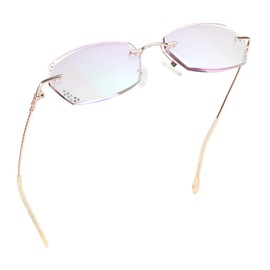 LifeArt Blue Light Blocking Glasses, Computer Reading Glasses, Anti Blue Rays, Reduce Eyestrain, Rimless Frame Tinted Lens with Diamond, Stylish for Women (+1.00 Magnification)