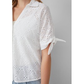 s.Oliver Loose Blouse with Broderie and Knot Detail, White
