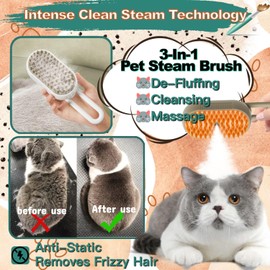 Steam Cat Brush, 3 in 1 Cordless Cat Steam Brush Built-in Lithium Battery, Silicone Massaging Grooming Brush, Remove Static Flying Hair，Pet Hair Cleaning Brush Comb for Cats Dogs(Beige)