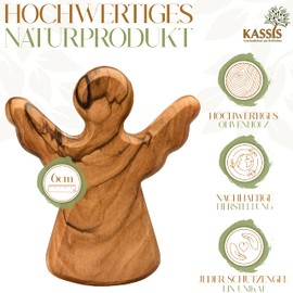 Kassis Geschenkartikel Olive Wood Guardian Angel - Handmade Angel Figurine from Bethlehem - Guardian Angel Lucky Charm - (All the Best) - (Pack of 1)
