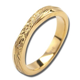 (aroharokahi) Aloha Lokahi Hawaiian Jewelry Ring Surgical Stainless Steel Cross Scroll Plumeria Yellow Gold