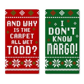 Croar Christmas Vacation Red Green Kitchen Dish Towels Set of 2, Funny Xmas Classic Movie Quotes Drying Hand Towel Baking Cooking Cloth, Winter Holiday Poinsettia Bathroom Home Decoration 18 x 26 in