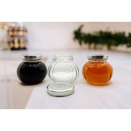 12 (Twelve) x 8 oz (225 ml) Faceted Glass Jar with Silver 58 mm Metal Twist Lug Lid for Canning