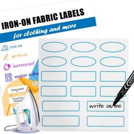 128 Pcs Writable Iron on Name Tags for Clothing, Fabric Labels for Nursing Home & Daycare, Washer and Dryer-Safe