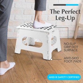 Handy Laundry Folding Lightweight Step Stool is Sturdy Enough to Support Adults and Safe Enough for Kids. Opens Easy with One Flip. Great for Kitchen, Bathroom or Bedroom. (White)