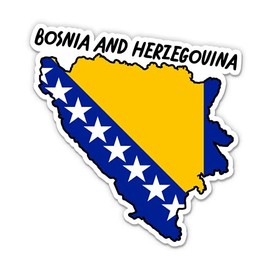 Squiddy Bosnia and Herzegovina Map with Flag - Vinyl Sticker for Car, Laptop, Notebook - 5"