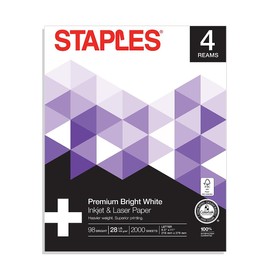 Staples Inkjet & Laser Paper, 8 1/2" x 11", Bright White, 4-Ream Case