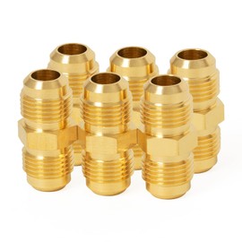 ChillWaves Brass Flare Tube Fittings, 3/8" Male Flare x 3/8" Male Flare Union Gas Adapter Pipe Connector for Propane(6-PACK)