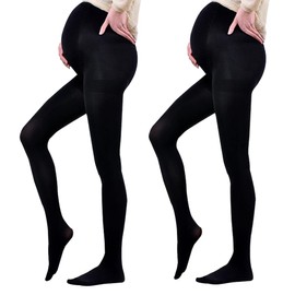 Topwhere 120D Black Maternity Tights for a Comfortable Pregnancy, Black+black, One Size