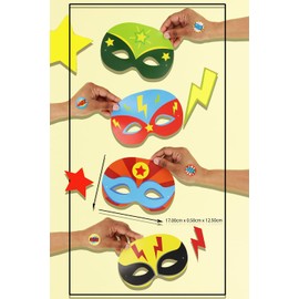 HENBRANDT 1 x Superhero Paper Party Masks for Kids Pack of 12 Comic Super Hero Face Masks Fancy Dress Costume Kids Birthday Loot Bag Filler Party Favours for Boys and Girls