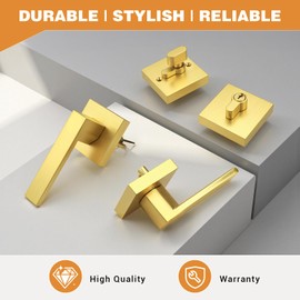 Probrico Keyed Alike Brushed Gold Exterior Door Locksets Square, Satin Brass Front Door Passage Handle and Single Cylinder Deadbolt Set, 3Pack