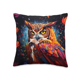Fun Pop Art Tote Bags and Throw Pillows Colorful Owl Portrait Throw Pillow, 16x16, Multicolor