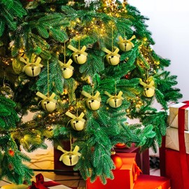 Newcotte 2 Boxes Christmas Bells Gold Sleigh Bells Xmas Small Brass Bells for Crafts Bell Ornaments Metal Bells for Christmas Tree Wreath Ornaments Door Knob Wedding Festival Decoration (1.18 Inch)