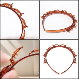 2 Pcs Bangs Hairstyle Hairpin Headband, Professional Weave Bangs Clip, Toothed Headband Braid Tool, Women Girls Fashion Hair Accessories (Black and Brown)