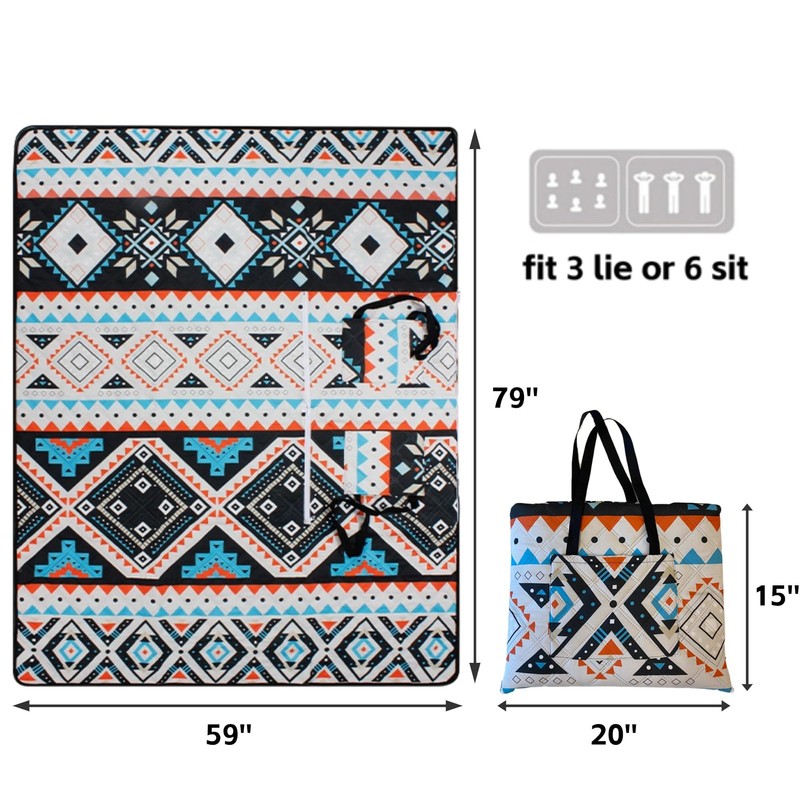 RLXROM Outdoor Packable Picnic Blanket with Zipper Folds into Tote