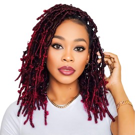 Niseyo 14 Inch Butterfly Locs Crochet Hair 6 Packs Pre Looped Ombre Burgundy Handmade Distressed Faux Locs Crochet Braids (T118)